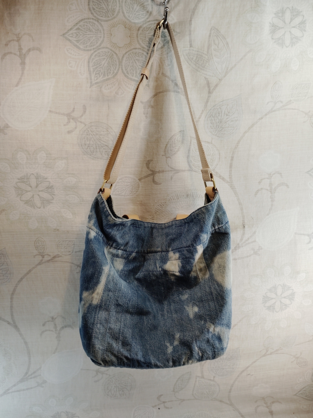 GAP Blue Denim Crossbody/ Shoulder Bag with Tan Strap